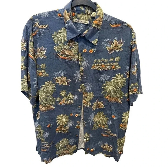 Batik Bay Men's Blue Hawaiian Button Front Collared Shirt Size Large - Picture 1 of 3